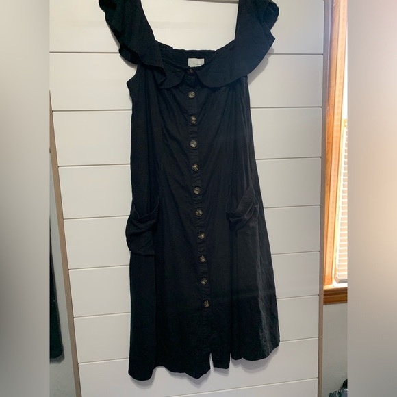 Anthropologie Oahu Black Off the Shoulder Midi Dress Linen Blend Milkmaid 20W - Picture 6 of 13